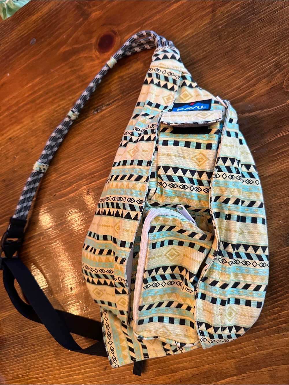 KAVU Original Rope Sling Bag Geometric Mint Peach Boho Travel Hiking OS